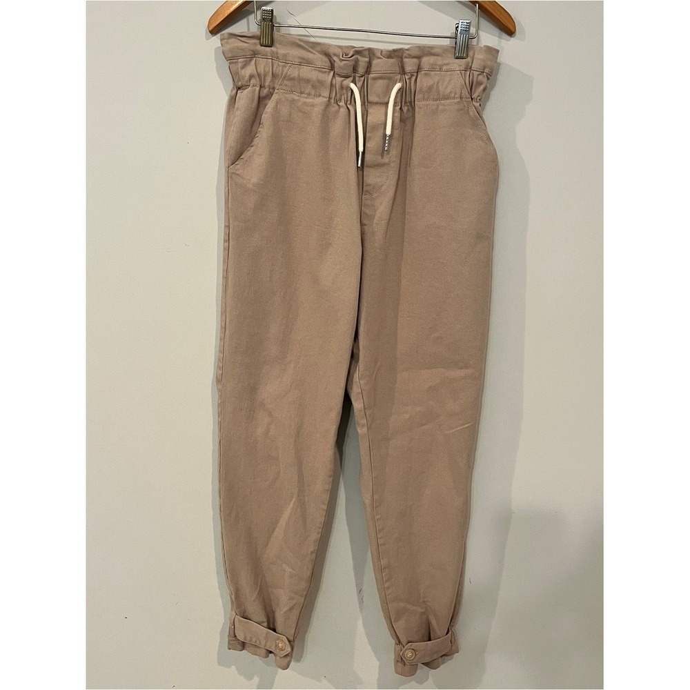 Bohme Paperbag Waist Jogger Pants Khaki Tan 28 Button Ankle Cuffs